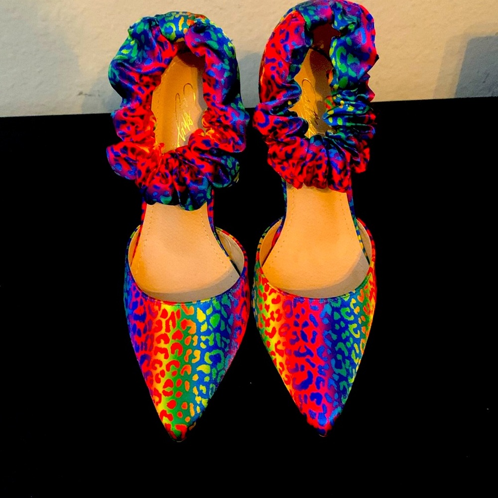 Multicolored cheetah, print heels